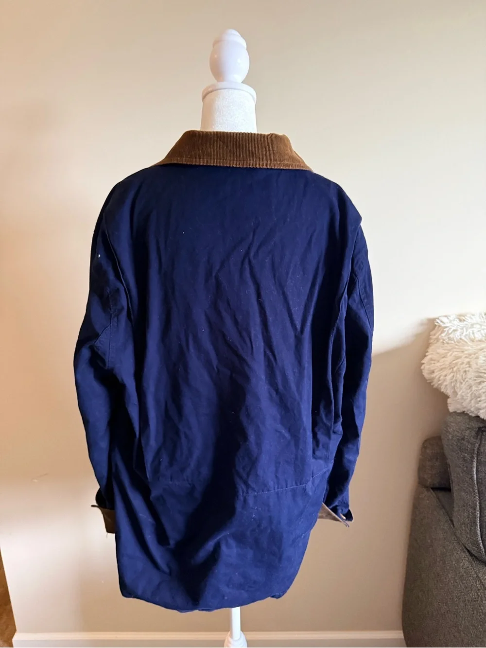 Vtg J.crew Men's Navy Field coat barn utility Jacket w/ Brown Corduroy Collar L